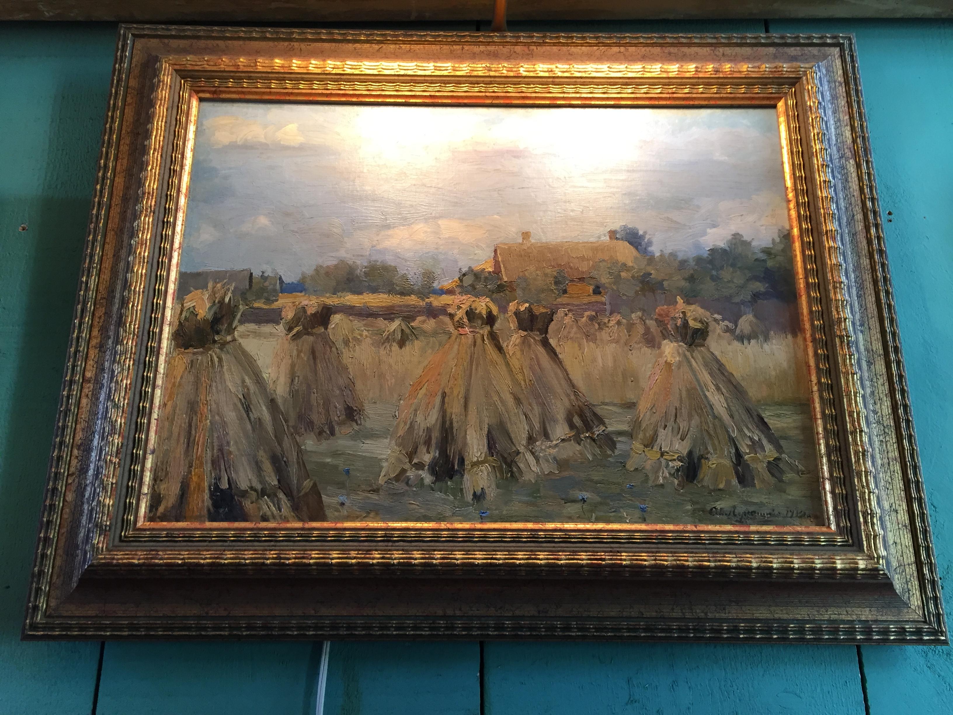 Gemälde Öl auf Leinwand Haystack Ernte Landschaft & Licht & Farbe Antiquitäten LA CA im Angebot 14