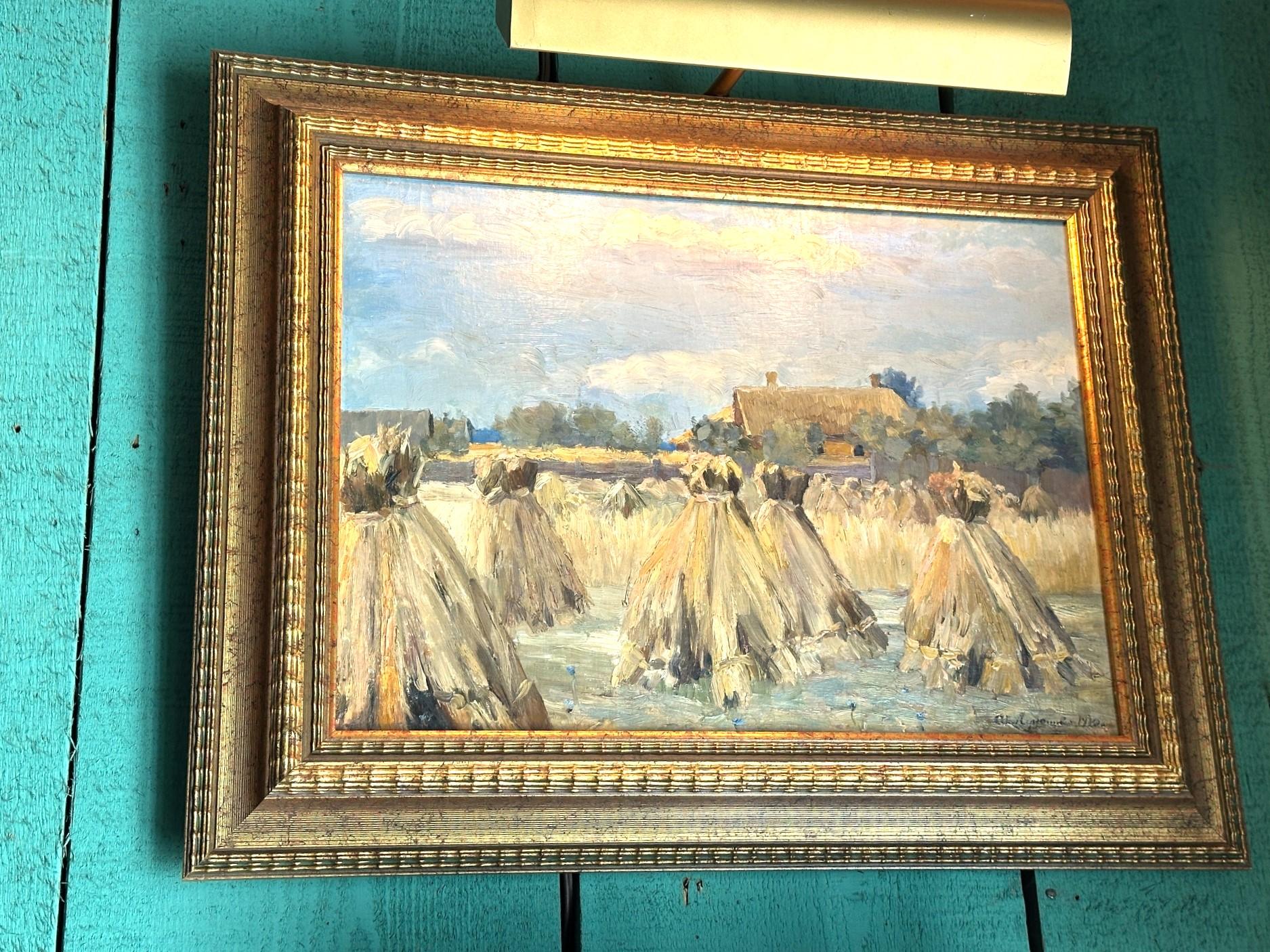 Gemälde Öl auf Leinwand Haystack Ernte Landschaft & Licht & Farbe Antiquitäten LA CA (Europäisch) im Angebot