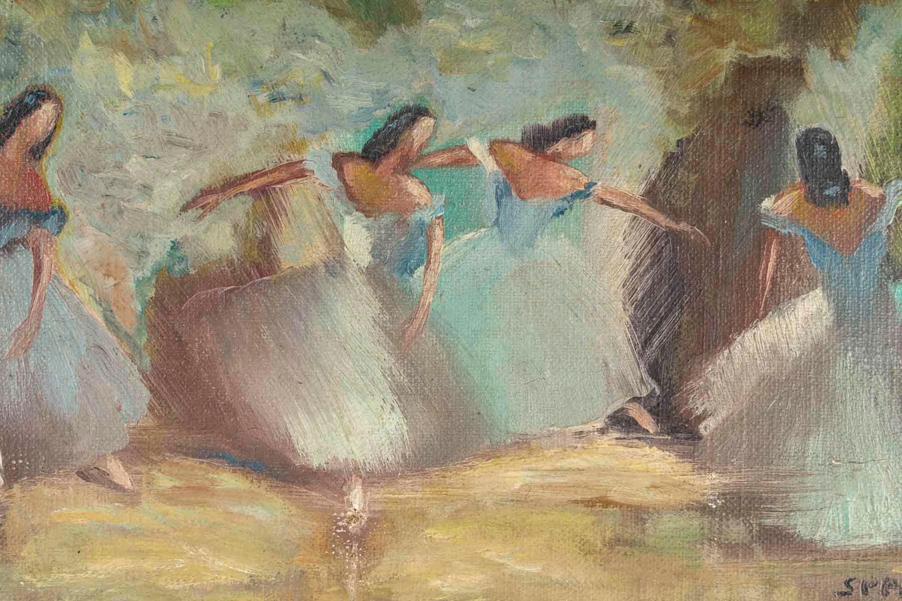 Art Nouveau Painting, Oil on Canvas, The Dancers, Signed Spadolini, early 20th Century. For Sale
