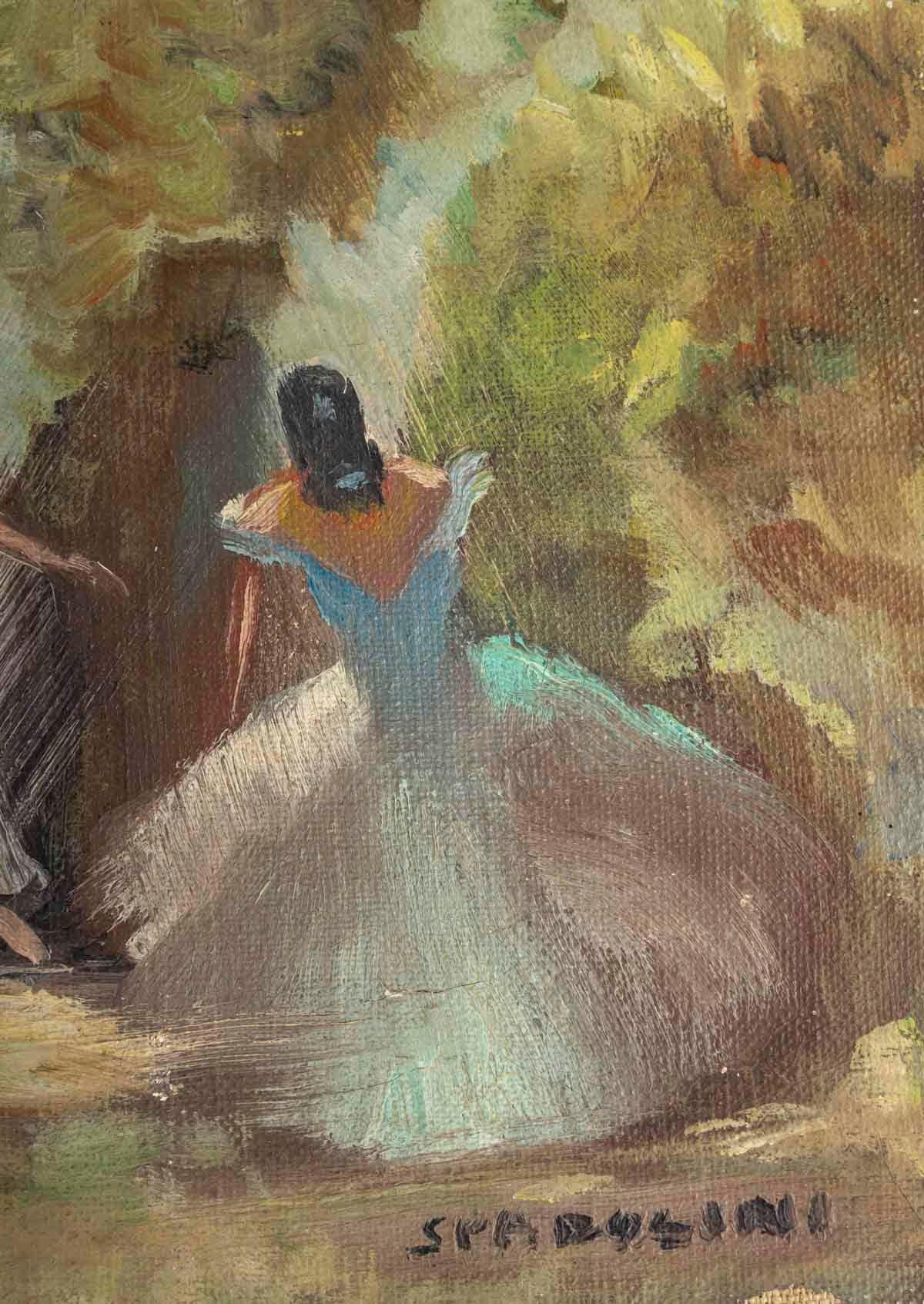 Painting, Oil on Canvas, The Dancers, Signed Spadolini, early 20th Century. In Good Condition For Sale In Saint-Ouen, FR