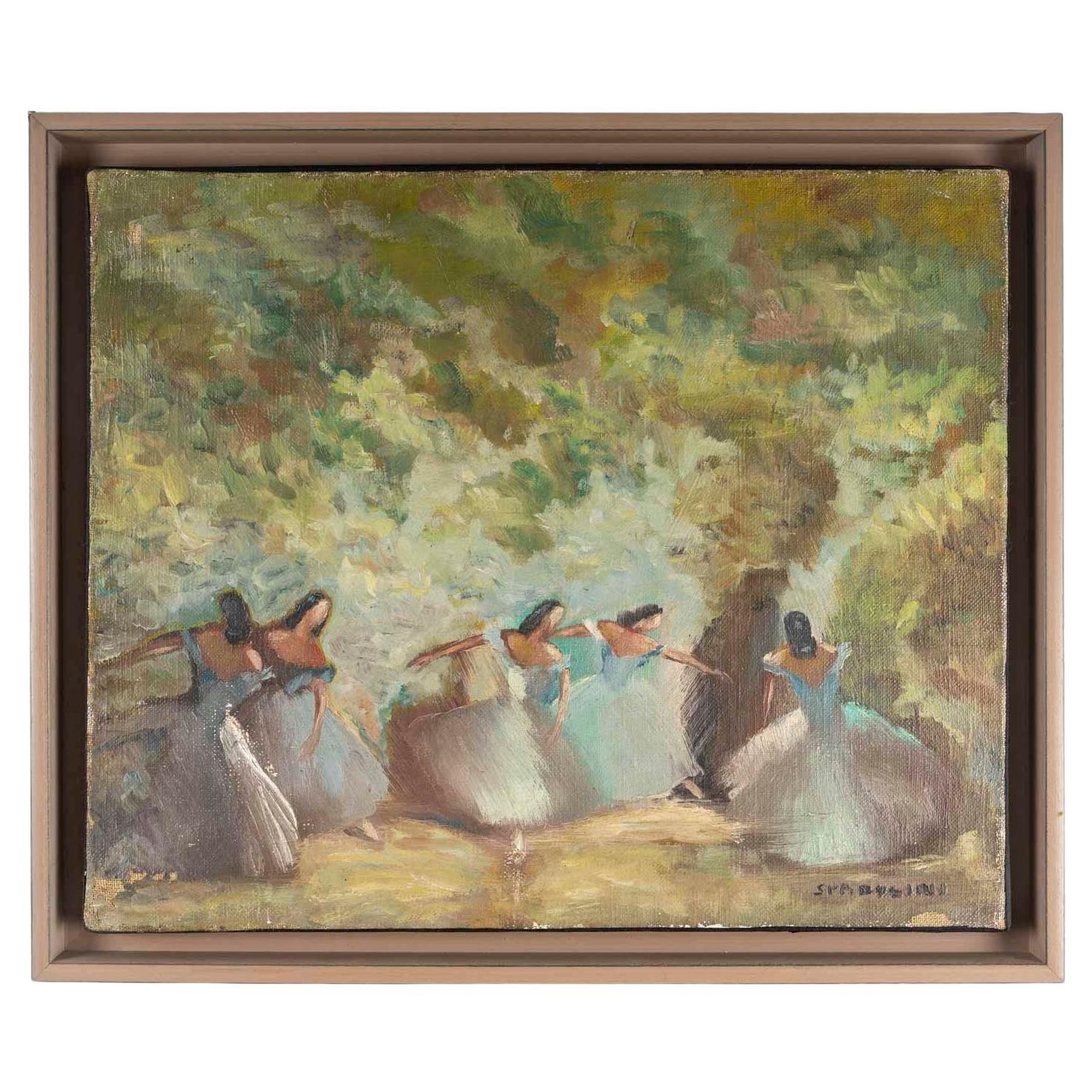 Dipinto, Olio su tela, Le danzatrici, firmato Spadolini, inizio XX secolo.