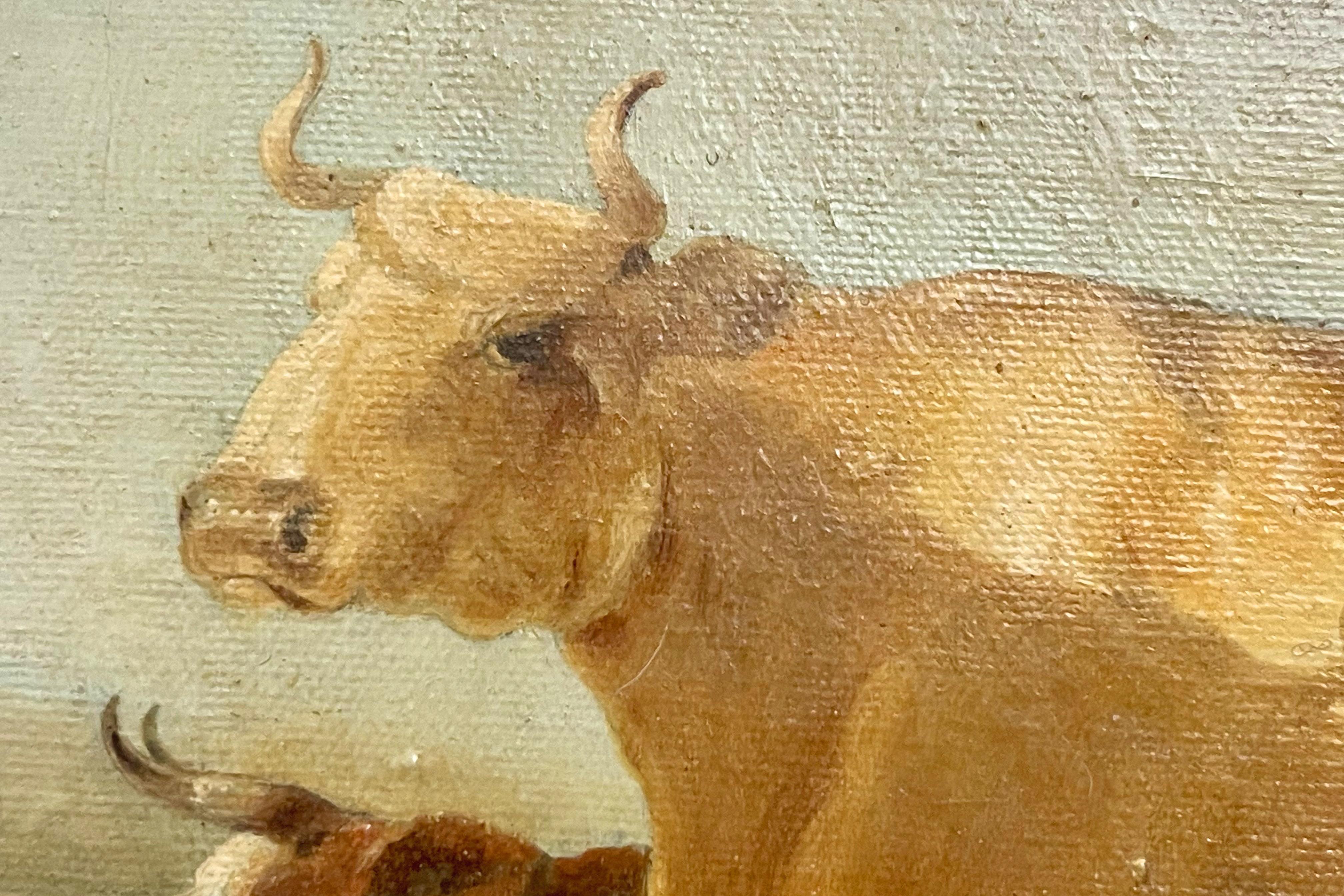 Painting oil on canvas with grazing cows, Austria 1880.  For Sale 2