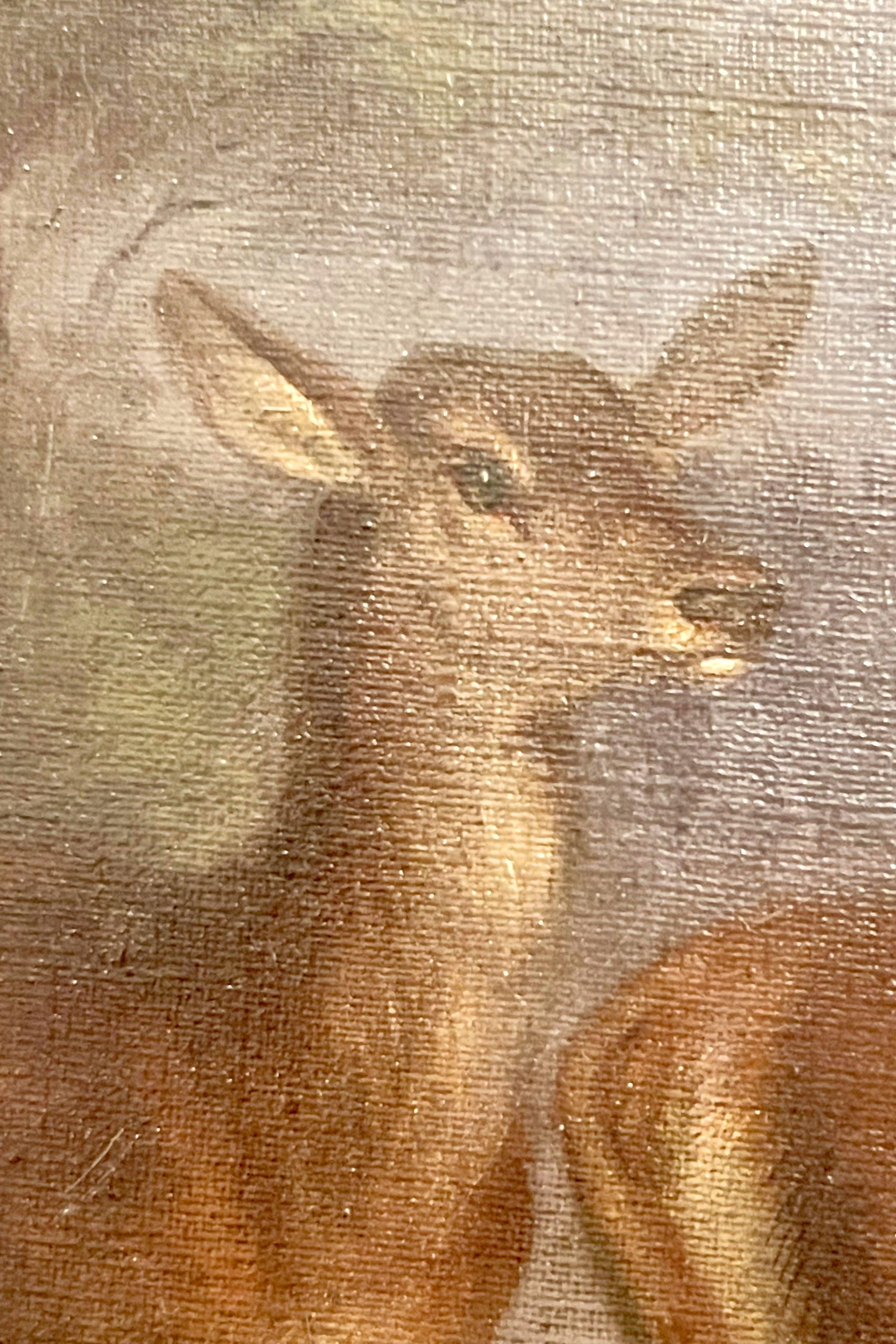 Austrian Painting oil on canvas with wild stags. By Johann Frankenberger, Germany 1840.  For Sale