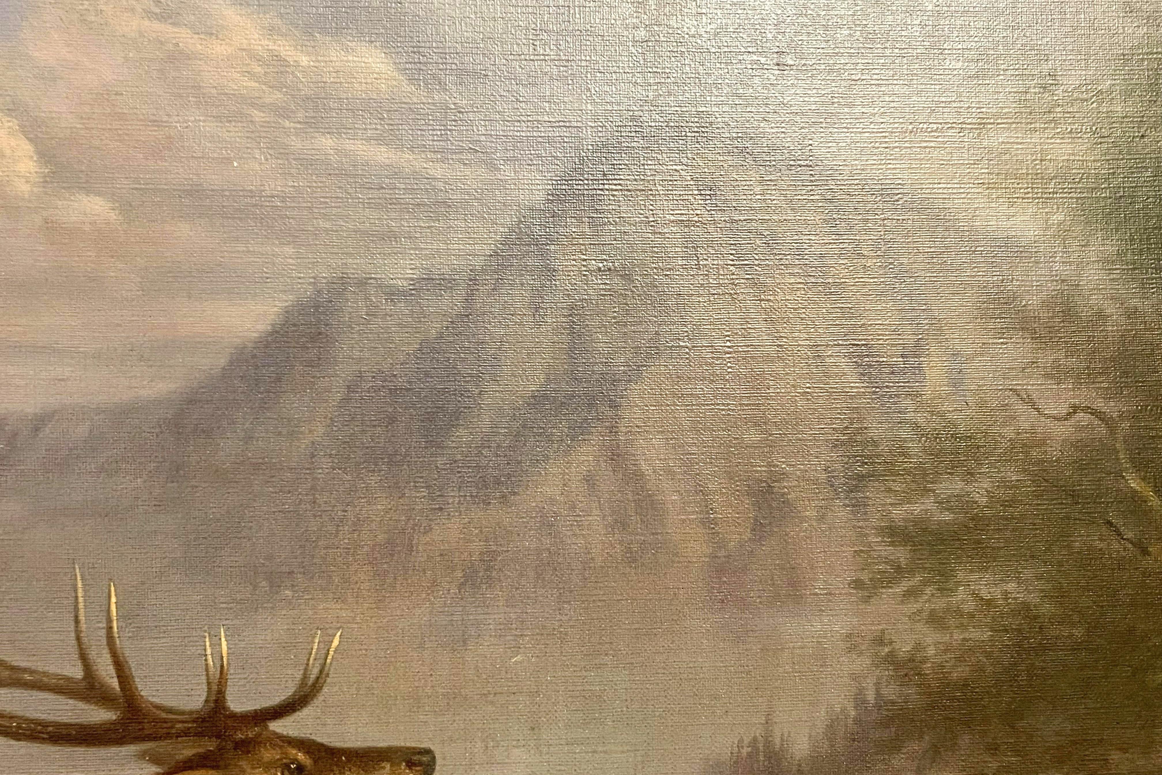 19th Century Painting oil on canvas with wild stags. By Johann Frankenberger, Germany 1840.  For Sale