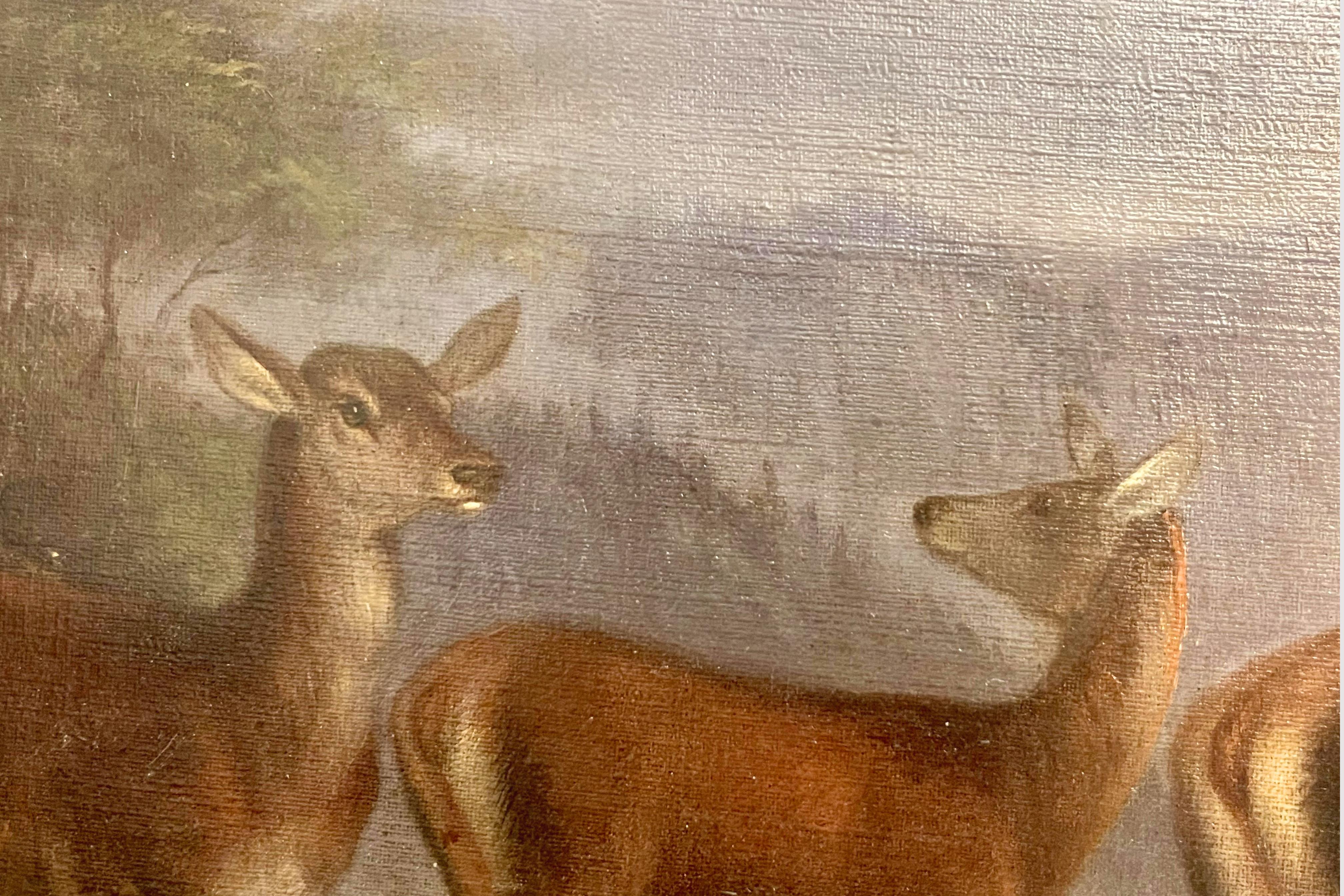 Painting oil on canvas with wild stags. By Johann Frankenberger, Germany 1840.  For Sale 1
