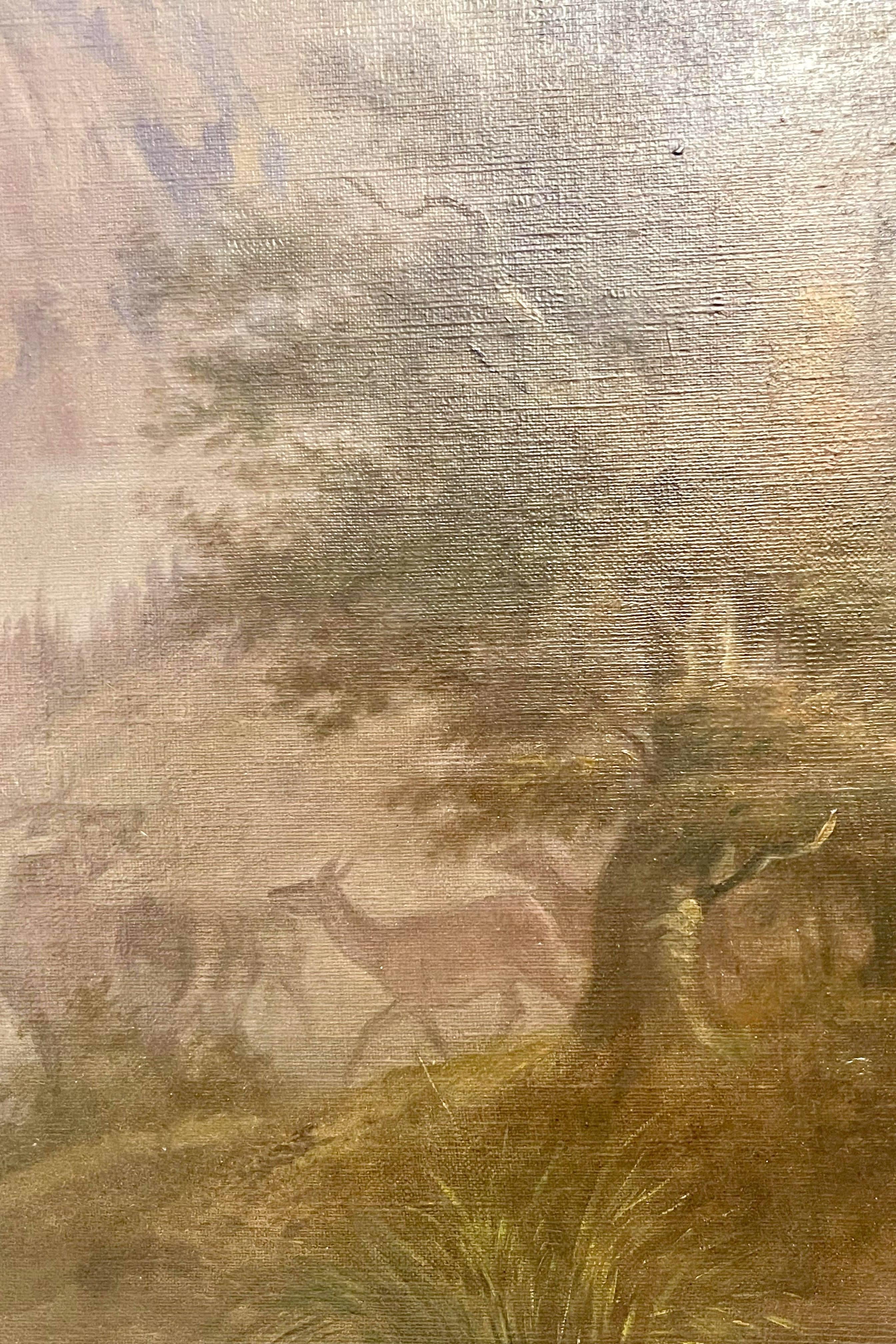 Painting oil on canvas with wild stags. By Johann Frankenberger, Germany 1840.  For Sale 3