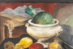 Painting, Oil On Cardboard Depicting A Still Life, Unsigned, 20th Century.