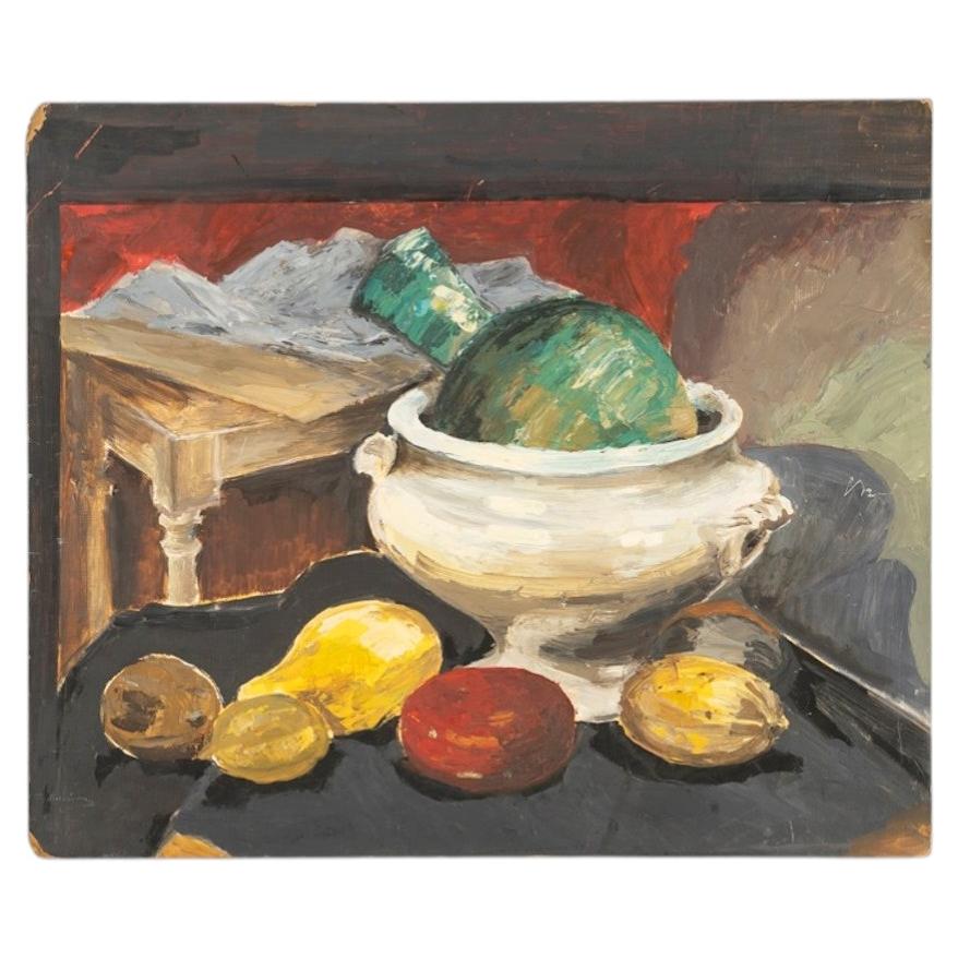 Painting, Oil On Cardboard Depicting A Still Life, Unsigned, 20th Century.