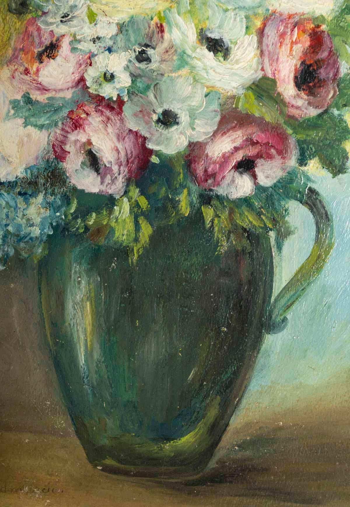 French Painting, Oil on Panel, Bouquet of Flowers, Signed Sivet de Rana, XXth Century. For Sale