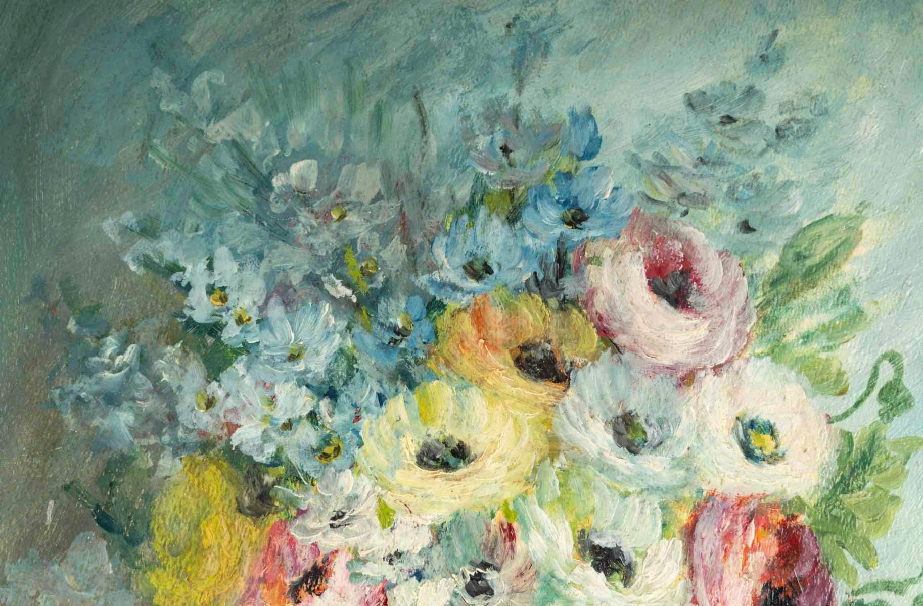 20th Century Painting, Oil on Panel, Bouquet of Flowers, Signed Sivet de Rana, XXth Century. For Sale