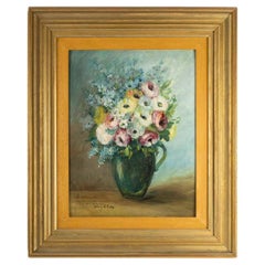Peinture à l'huile sur panneau, Bouquet de fleurs, signée Sivet de Rana, XXe siècle.