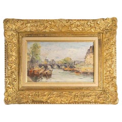 Peinture, huile sur panneau de Gustave Madelain représentant le Pont Neuf à Paris.