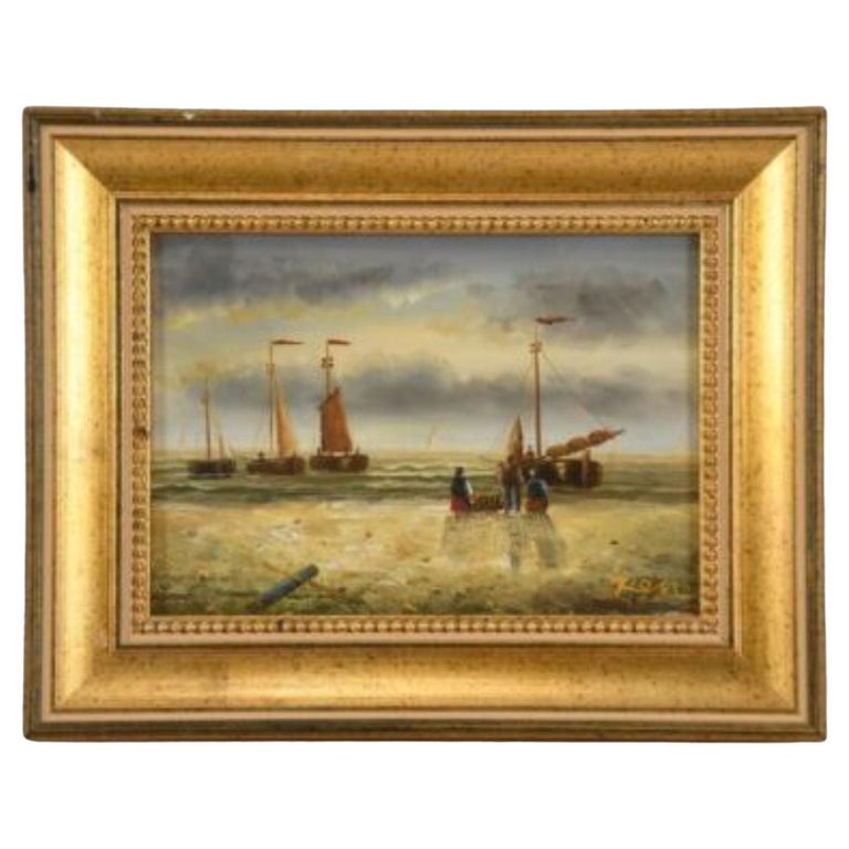 Painting Oil on Wood Coastal Sailing Scene 1H13 For Sale at 1stDibs