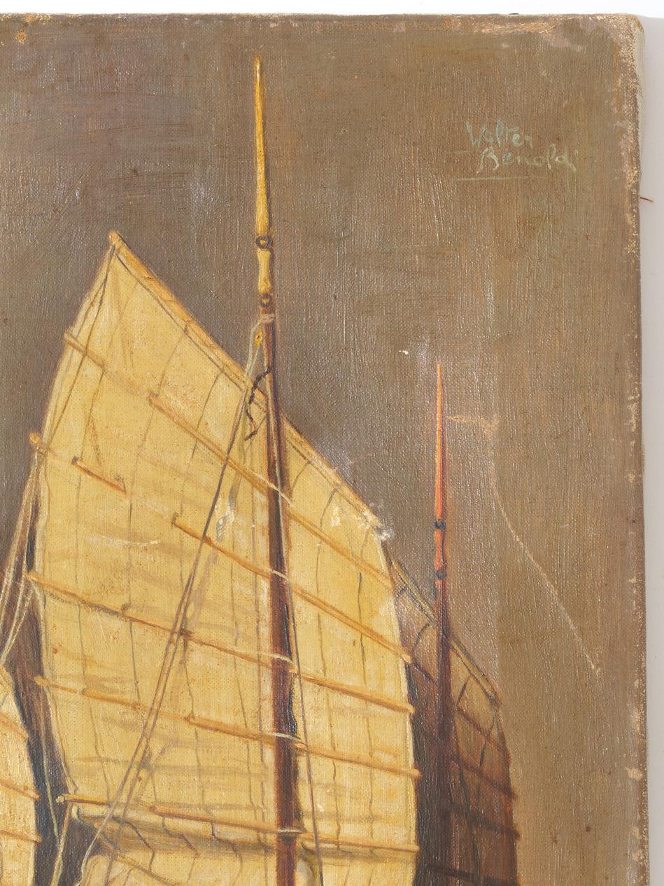 Painting, Oil, Signed, Painting of a Junk & a Lantern, C 1920, Florence, Italy For Sale 3
