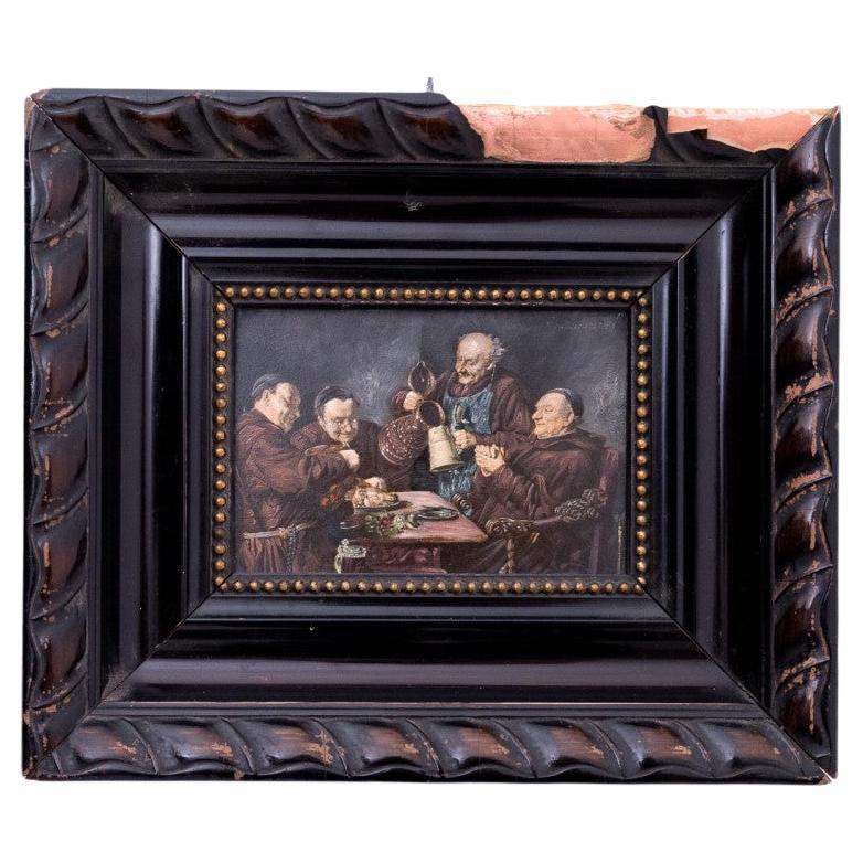 Dipinto su tavola "La cena dei monaci" di Eduard von Grützner.