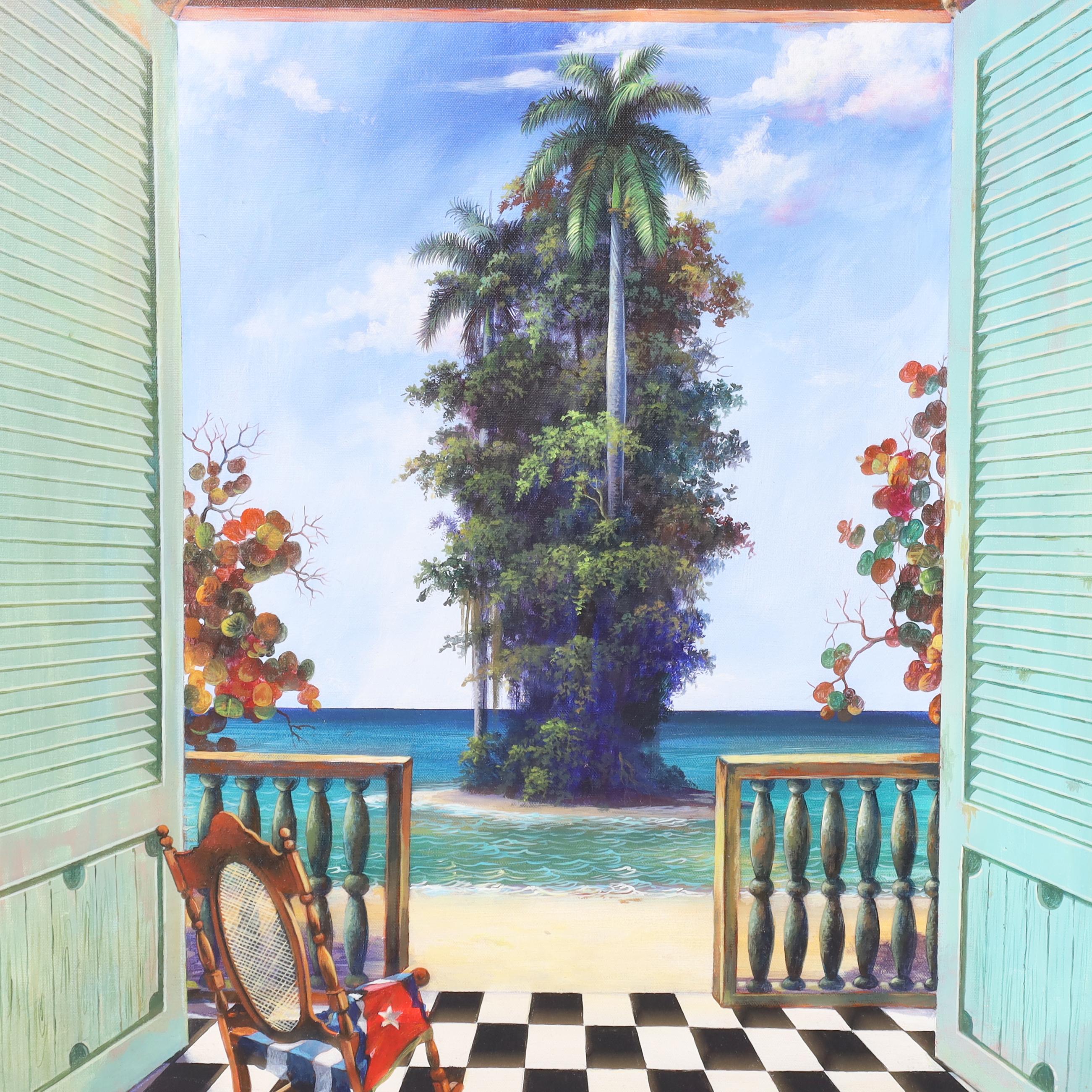 Gemälde auf Leinwand, Ansicht eines Strandhauses von Armando Mejia (Moderne) im Angebot