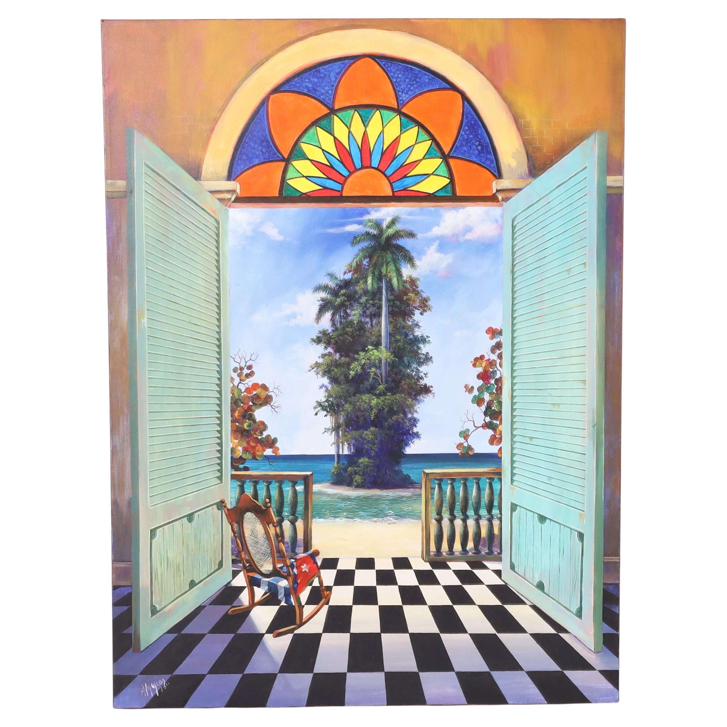 Gemälde auf Leinwand, Ansicht eines Strandhauses von Armando Mejia