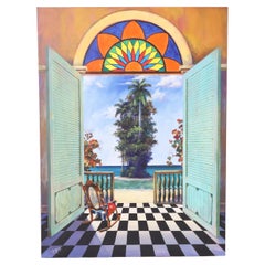 Gemälde auf Leinwand, Ansicht eines Strandhauses von Armando Mejia