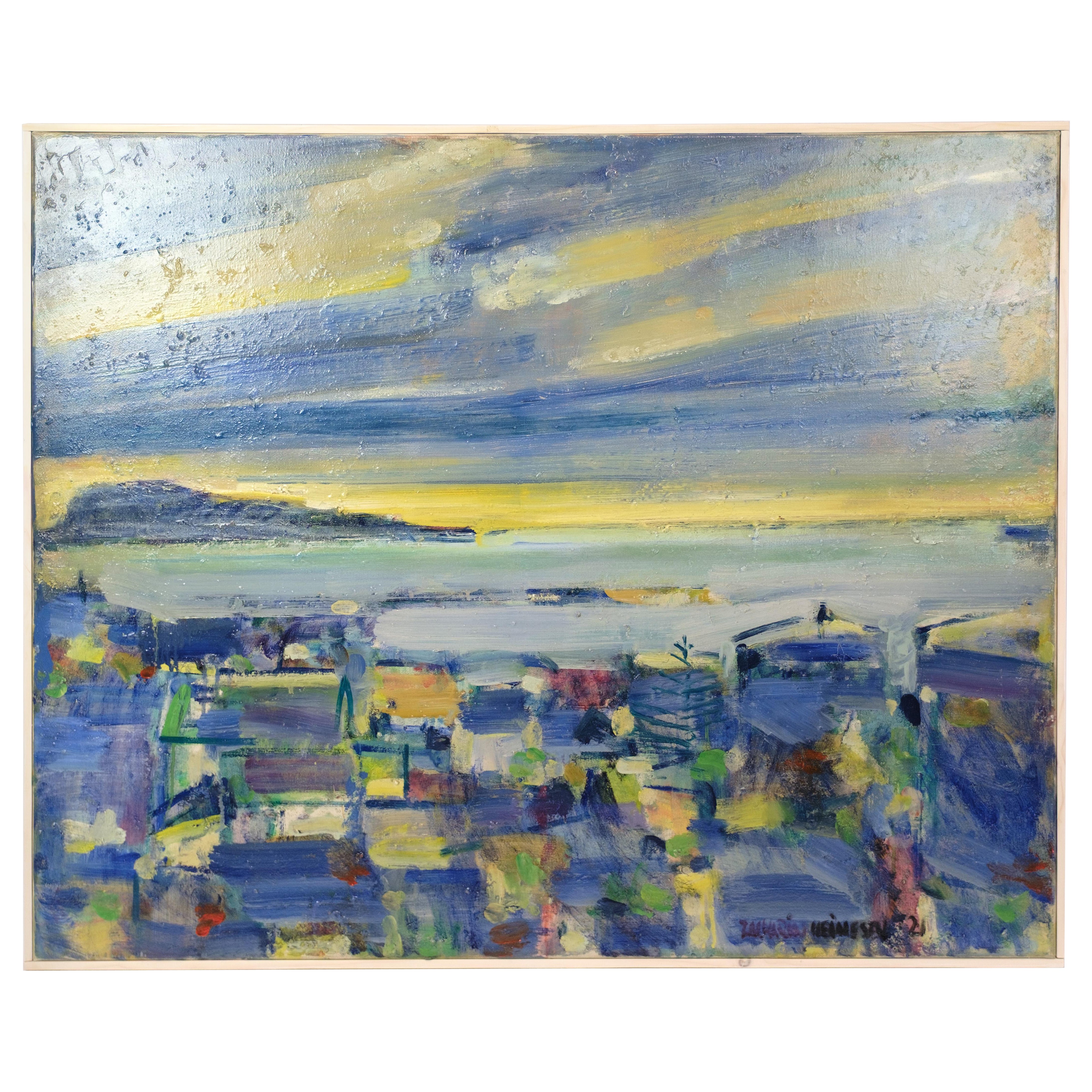 Painting On canvas Motif "Torshavn" By Zakarias Heinesen "Signed" From 2021 For Sale