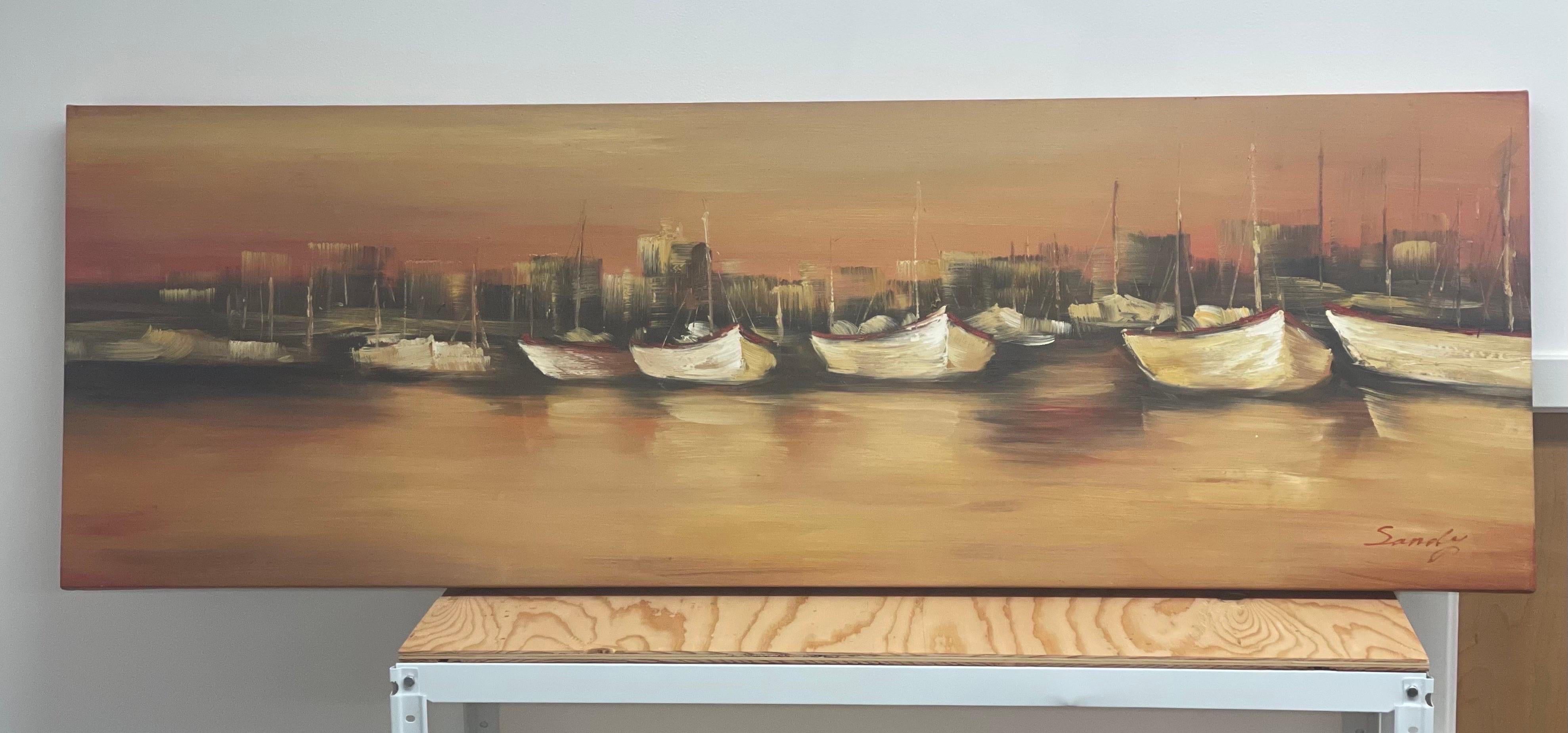 Mid-Century Modern Painting on Canvas Nautical Scene For Sale