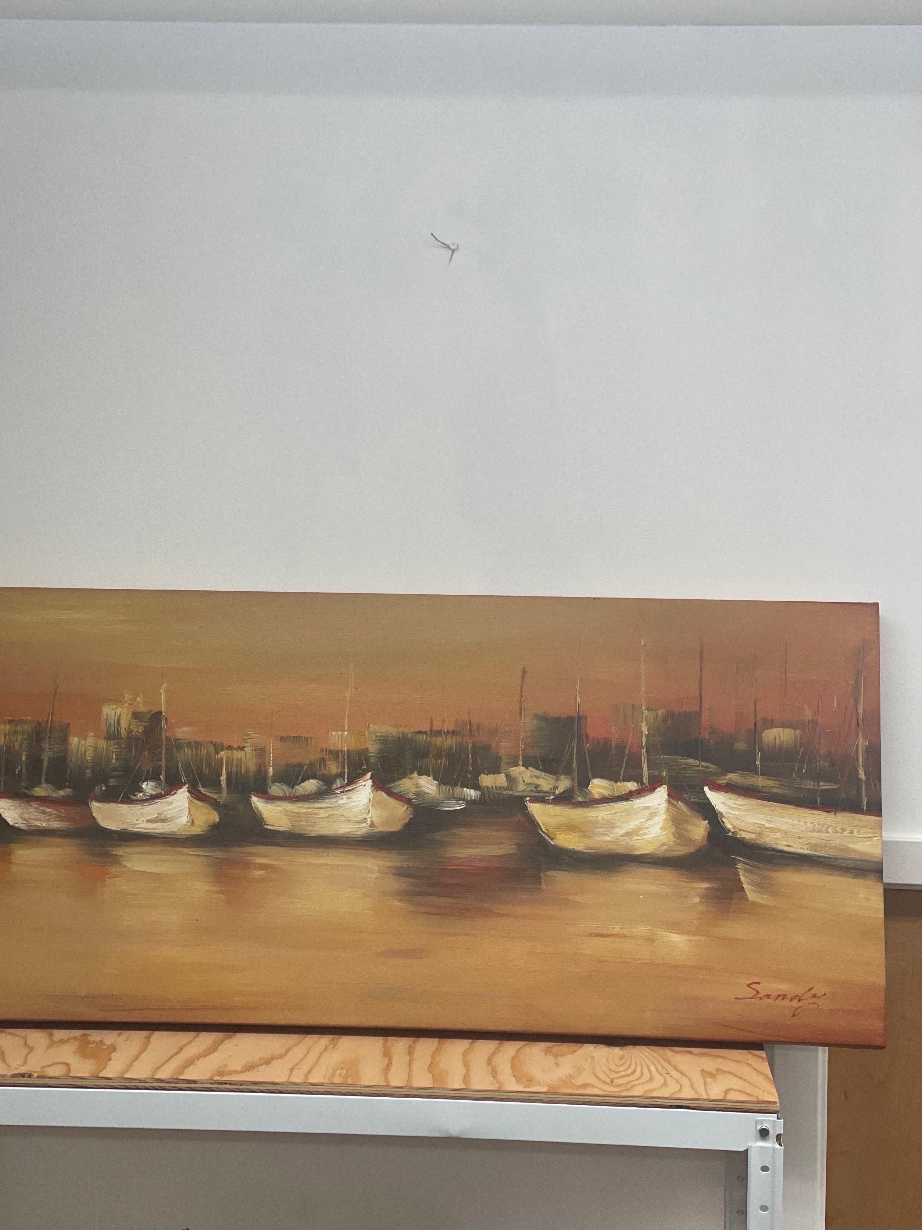 Painting on Canvas Nautical Scene In Good Condition For Sale In Seattle, WA