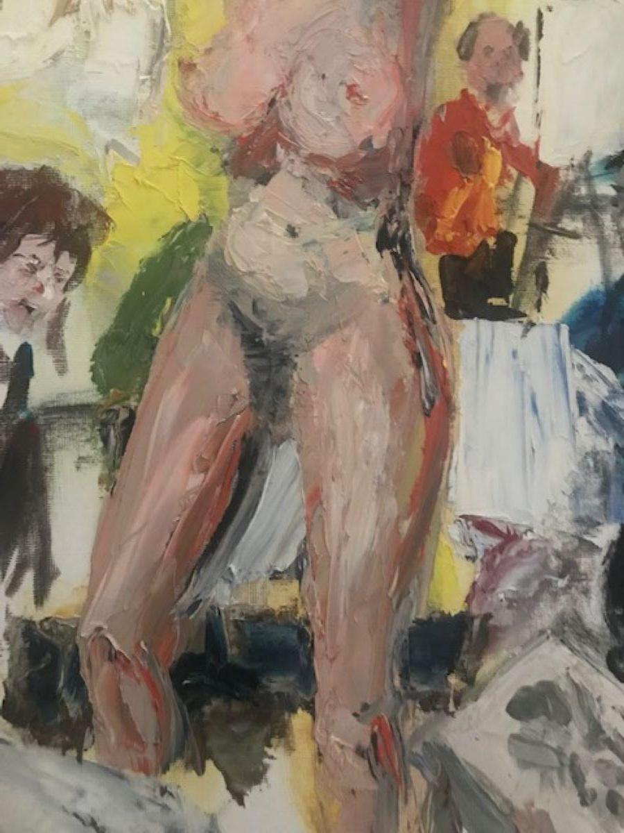 Expressionist Painting on Canvas- Nude Model in Art Class