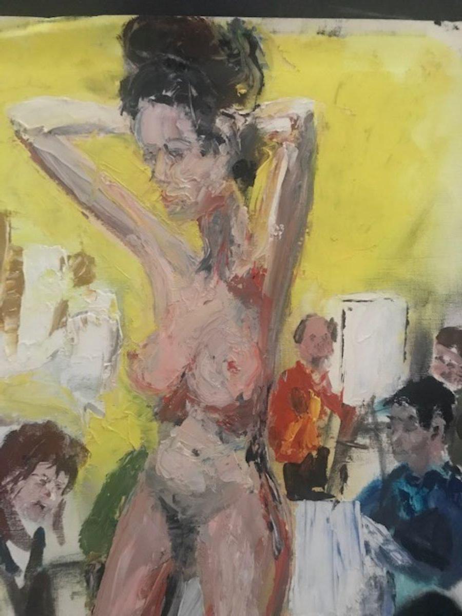 Hand-Painted Painting on Canvas- Nude Model in Art Class