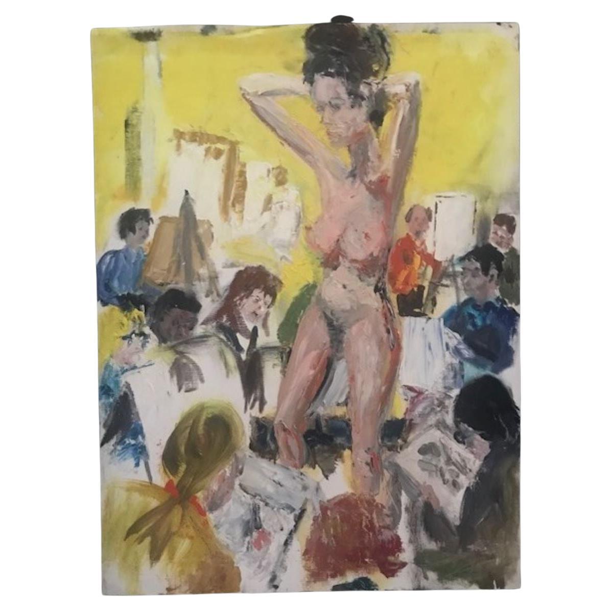 Painting on Canvas- Nude Model in Art Class