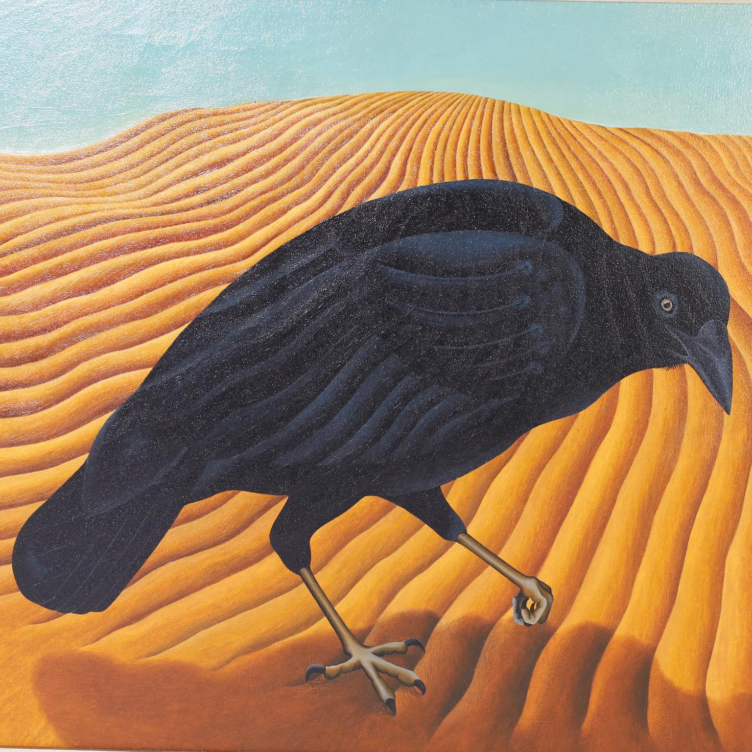 Painting on Canvas of a Crow In Good Condition For Sale In Palm Beach, FL