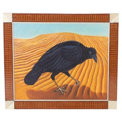 Vintage Painting on Canvas of a Crow