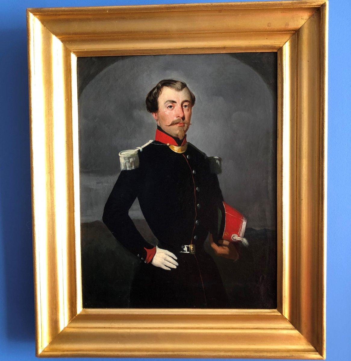 Painting on Canvas of a French Officer, Napoleon III Period For Sale 5
