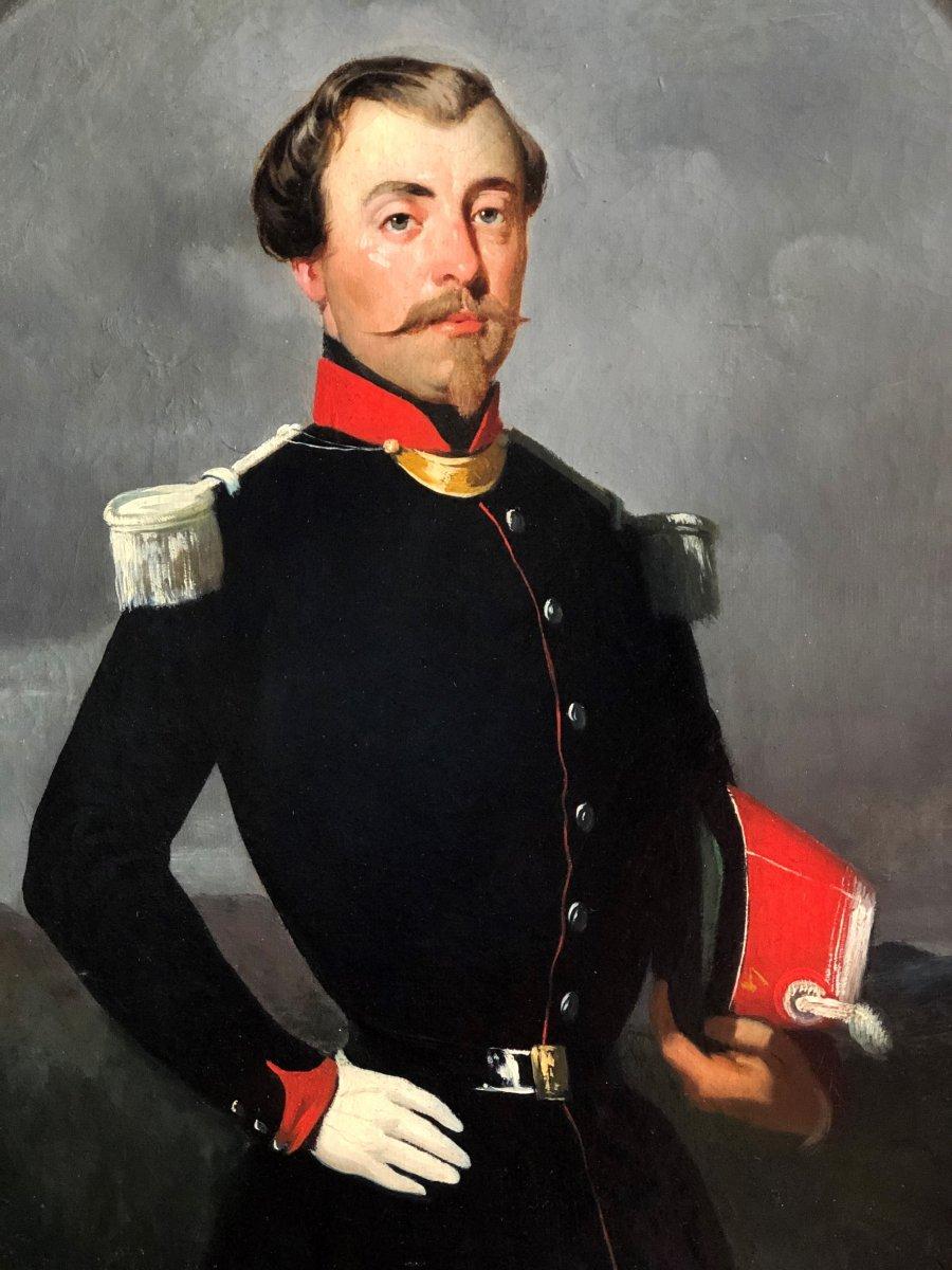 European Painting on Canvas of a French Officer, Napoleon III Period For Sale