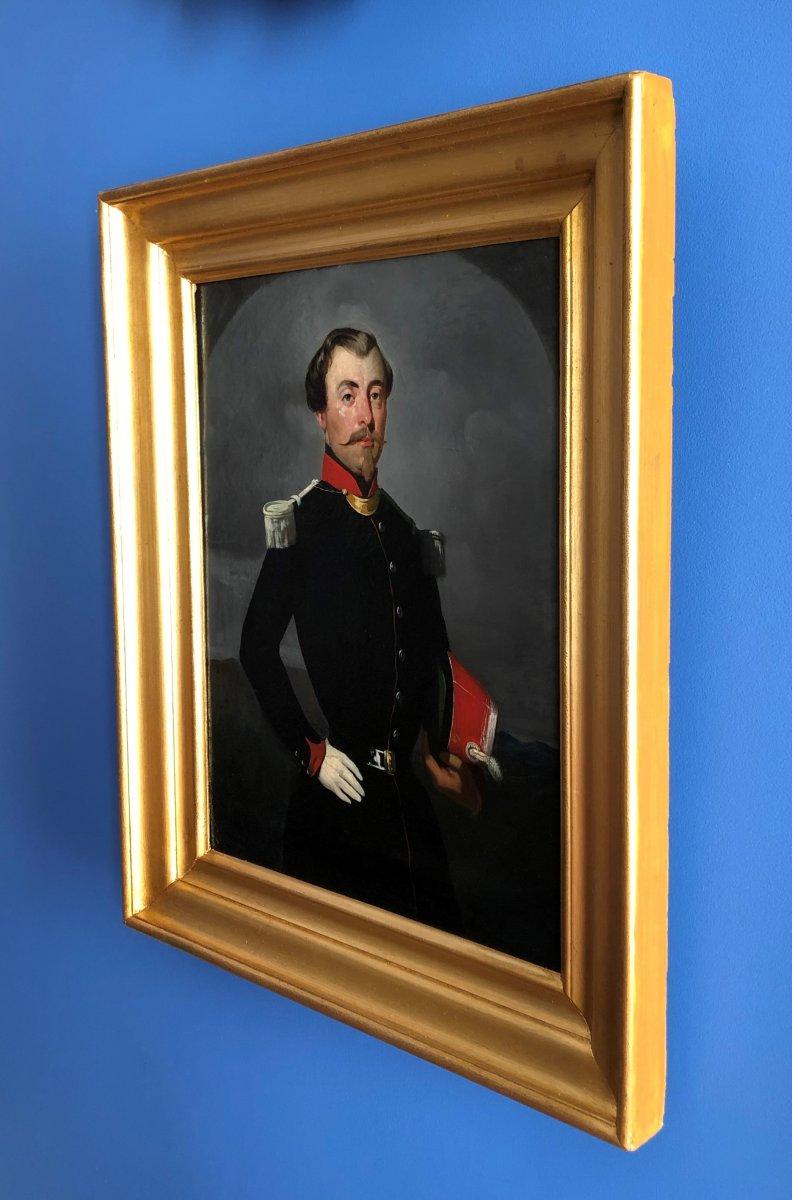 Oiled Painting on Canvas of a French Officer, Napoleon III Period For Sale