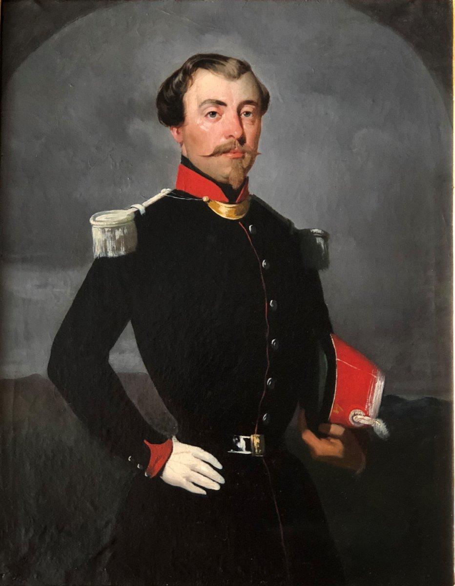 19th Century Painting on Canvas of a French Officer, Napoleon III Period For Sale