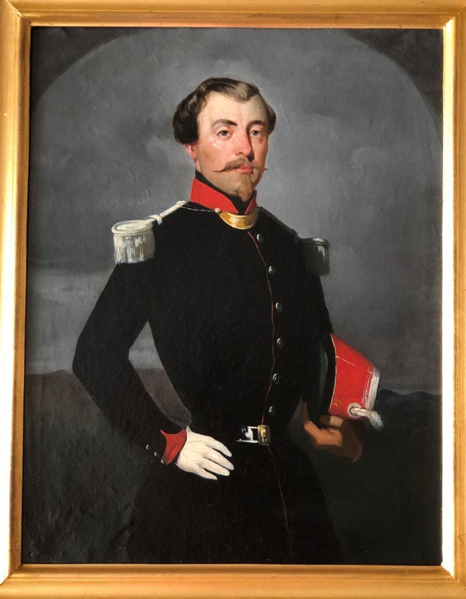 Painting on Canvas of a French Officer, Napoleon III Period For Sale 3