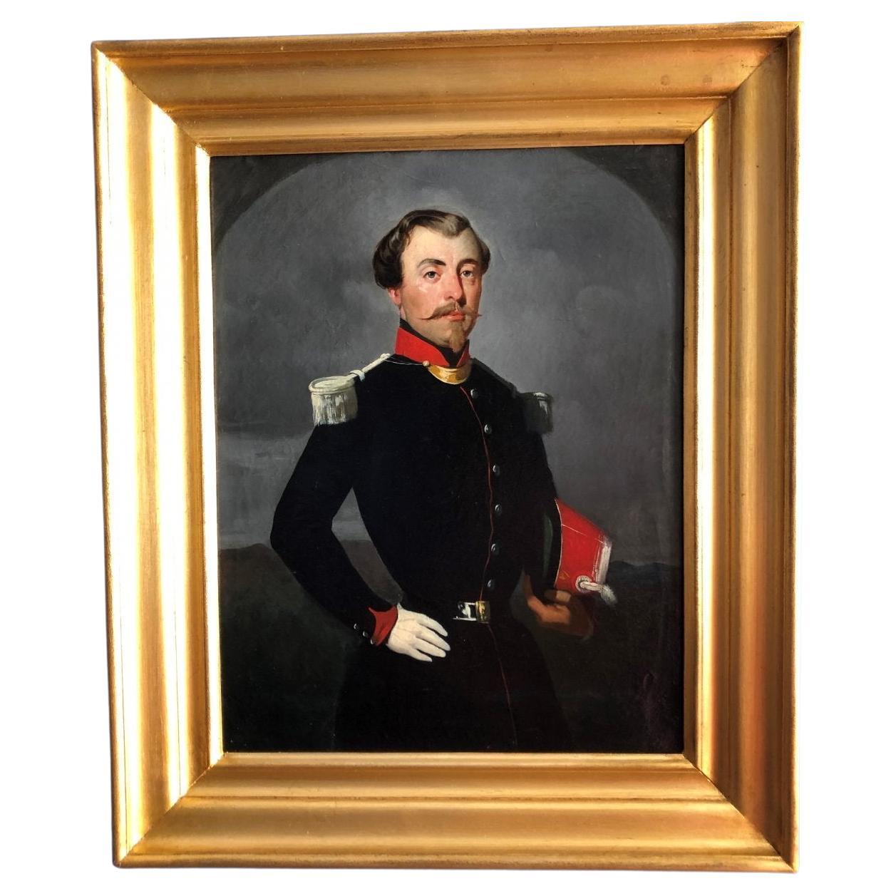 Painting on Canvas of a French Officer, Napoleon III Period For Sale