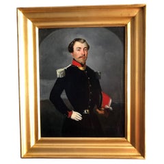 Antique Painting on Canvas of a French Officer, Napoleon III Period