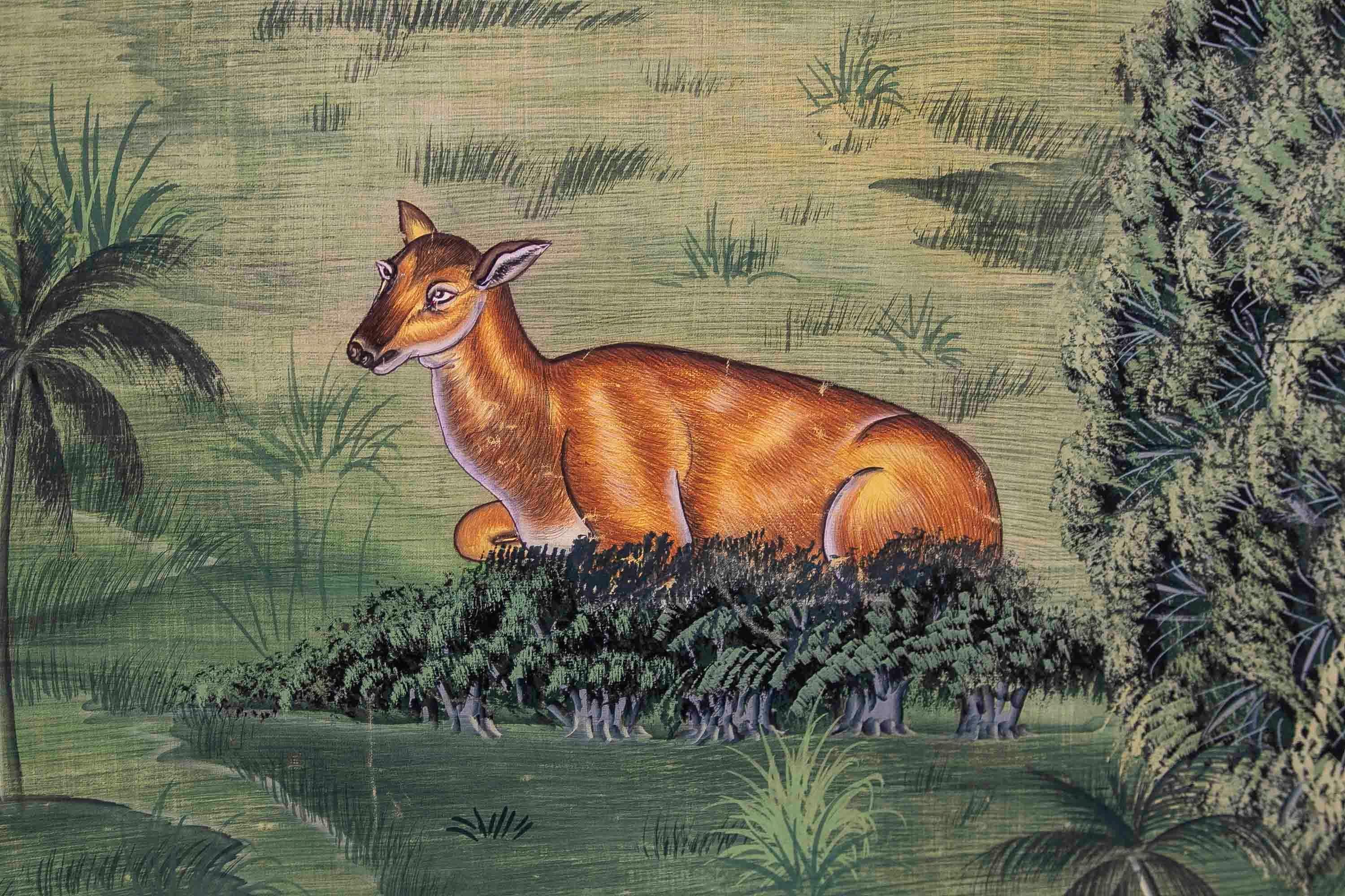 Painting on Canvas of a Landscape with Flowers and Animals Such as Deer For Sale 12