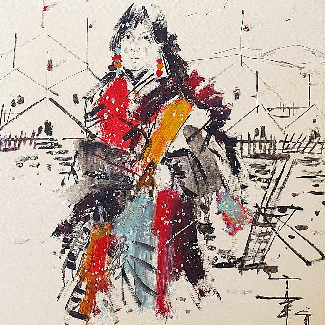 Canvas Painting on canvas of a young woman - Signed and dated For Sale