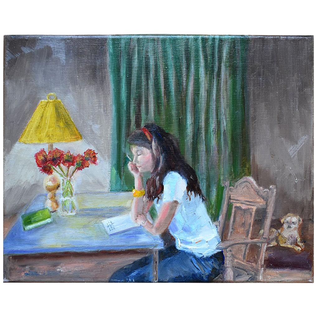 Painting on Canvas of Girl and Her Dog
