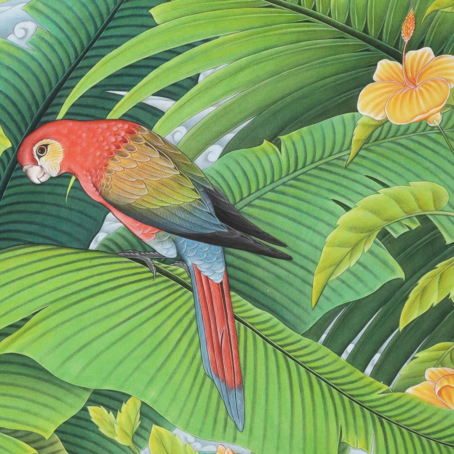 Painting on Canvas with Parrots and Flowers 1