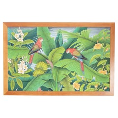 Painting on Canvas with Parrots and Flowers