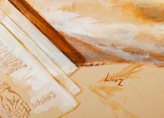Painting on Cardboard by Evelyne Luez, XXth Century.