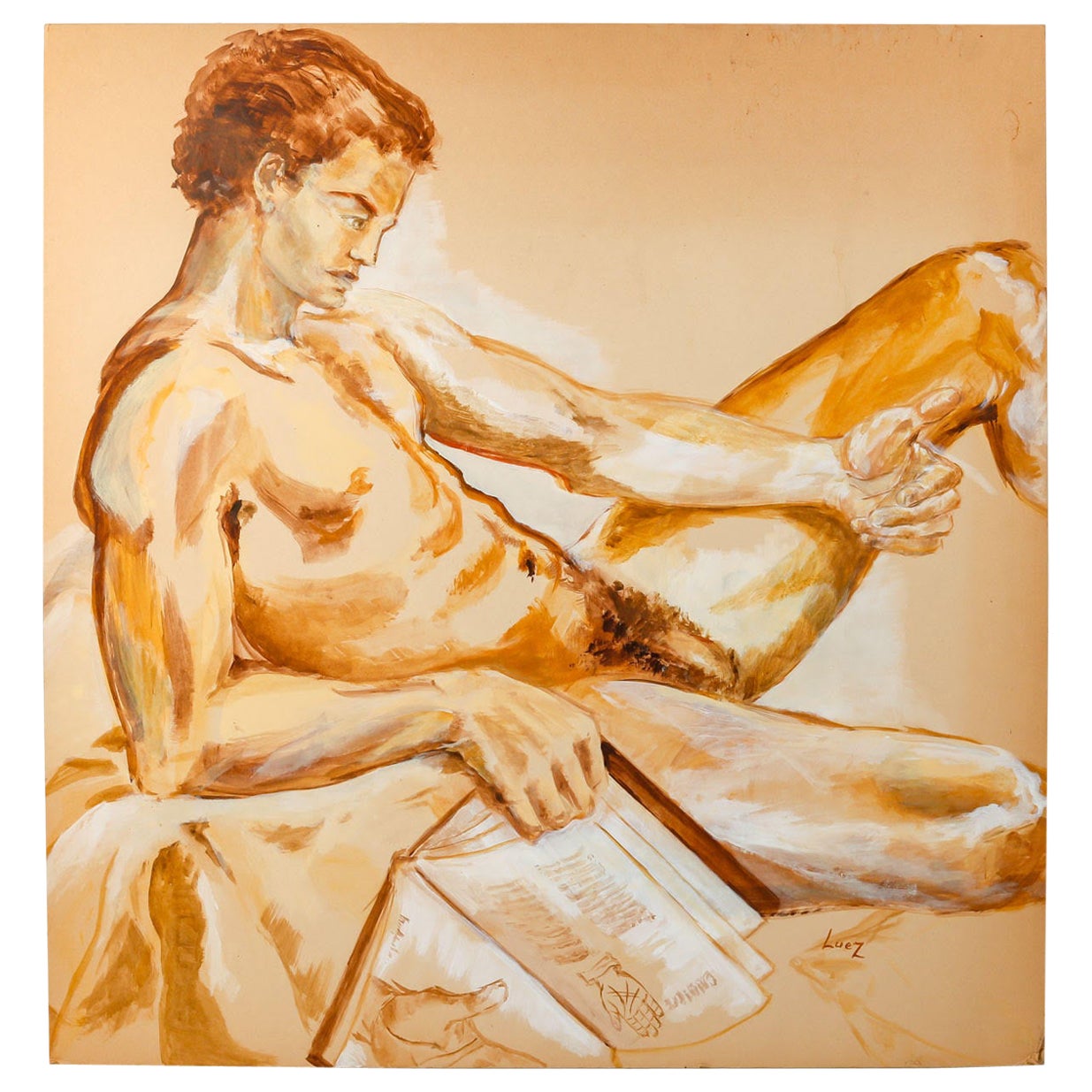 Peinture sur carton d'Evelyne Luez, XXe siècle.