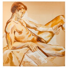 Peinture sur carton d'Evelyne Luez, XXe siècle.