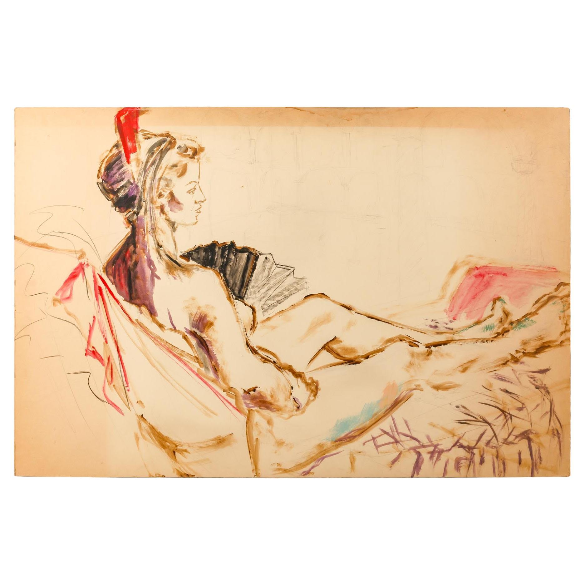 Peinture sur carton d'Evelyne Luez, XXe siècle. en vente