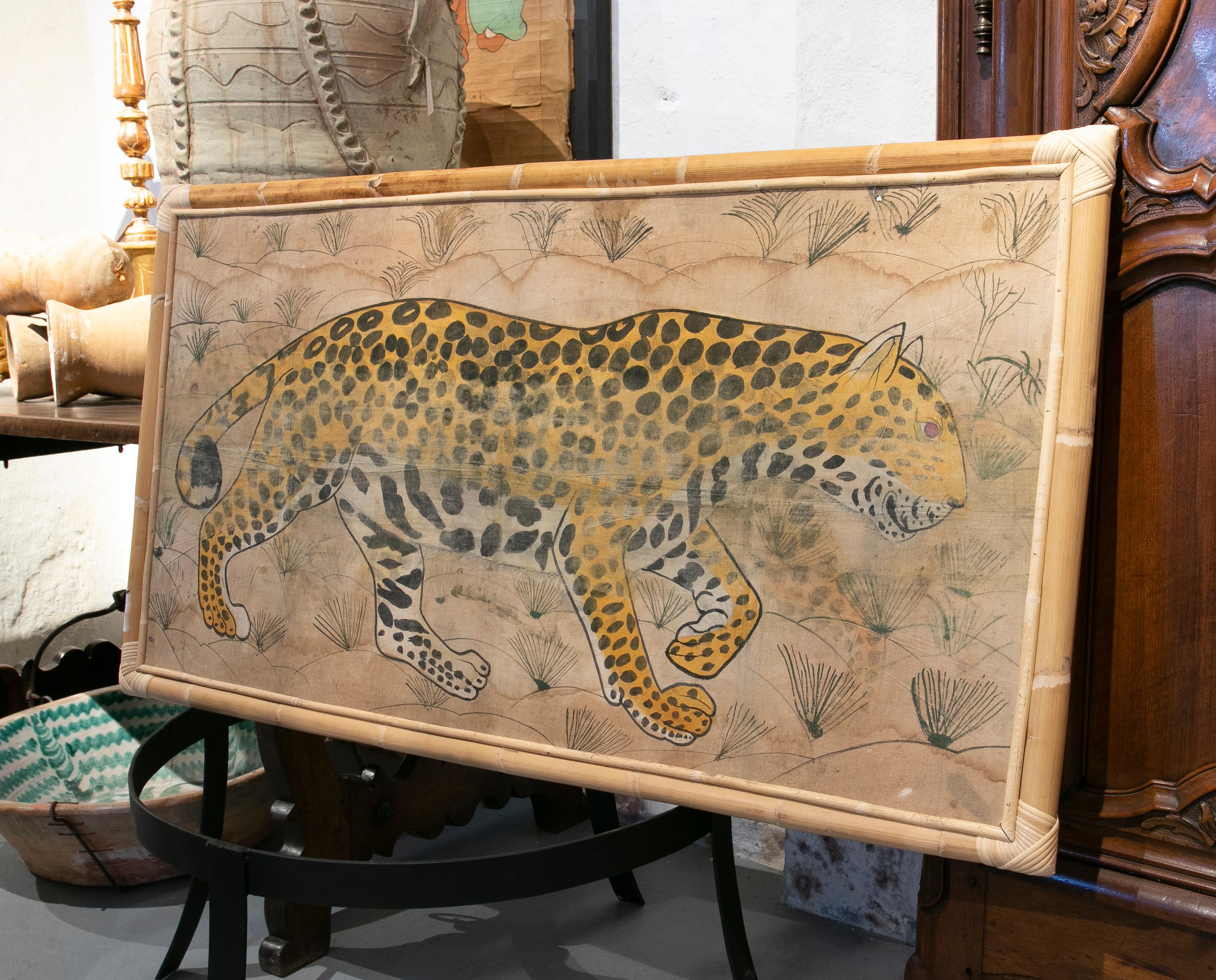 Painting on fabric of a leopard from designer Jaime Parlade.