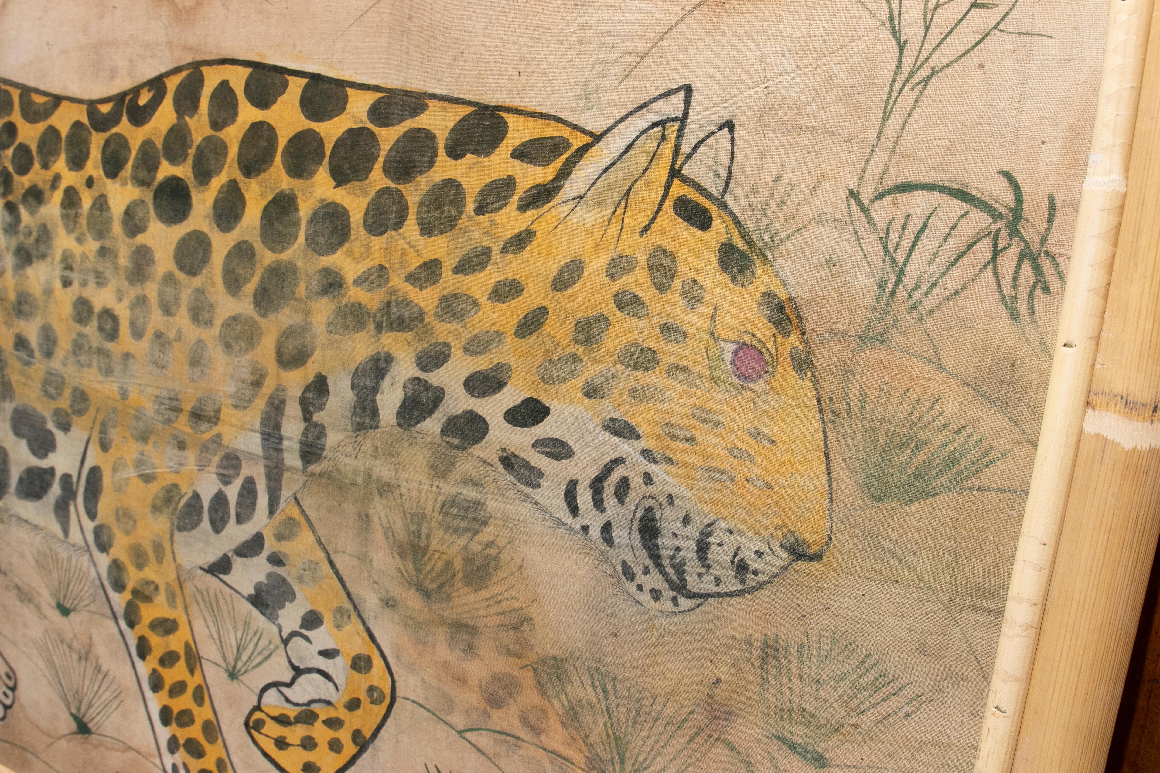 Indian Painting on Fabric of a Leopard from Designer Jaime Parlade