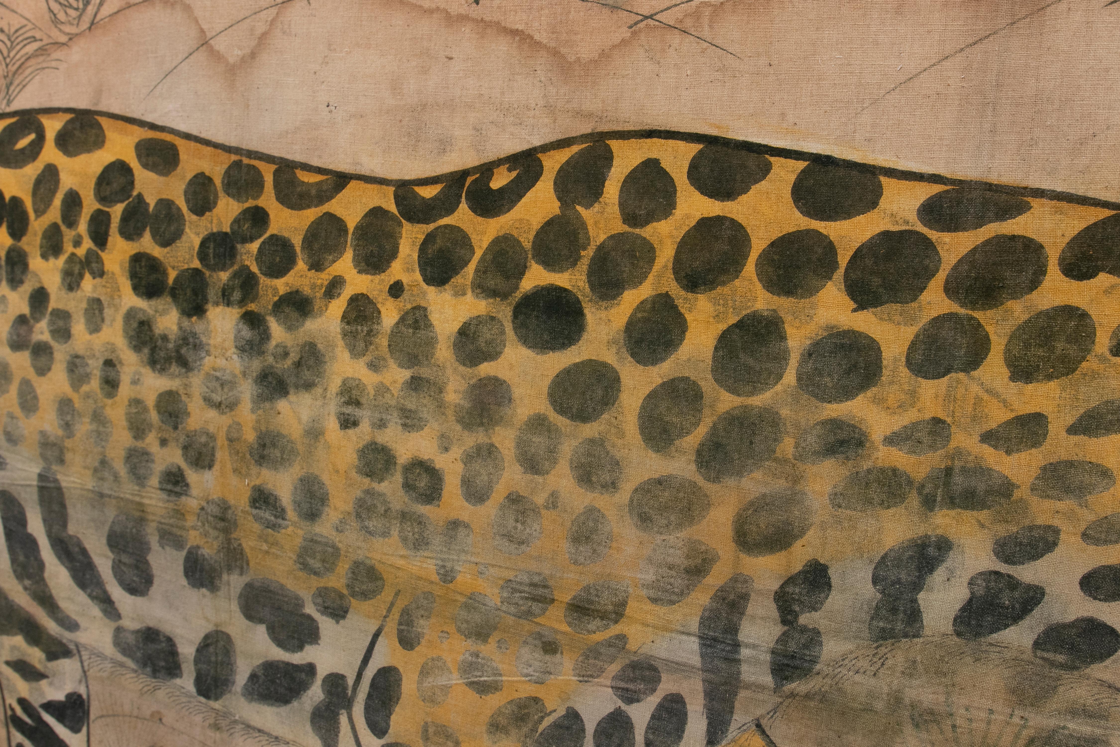 20th Century Painting on Fabric of a Leopard from Designer Jaime Parlade