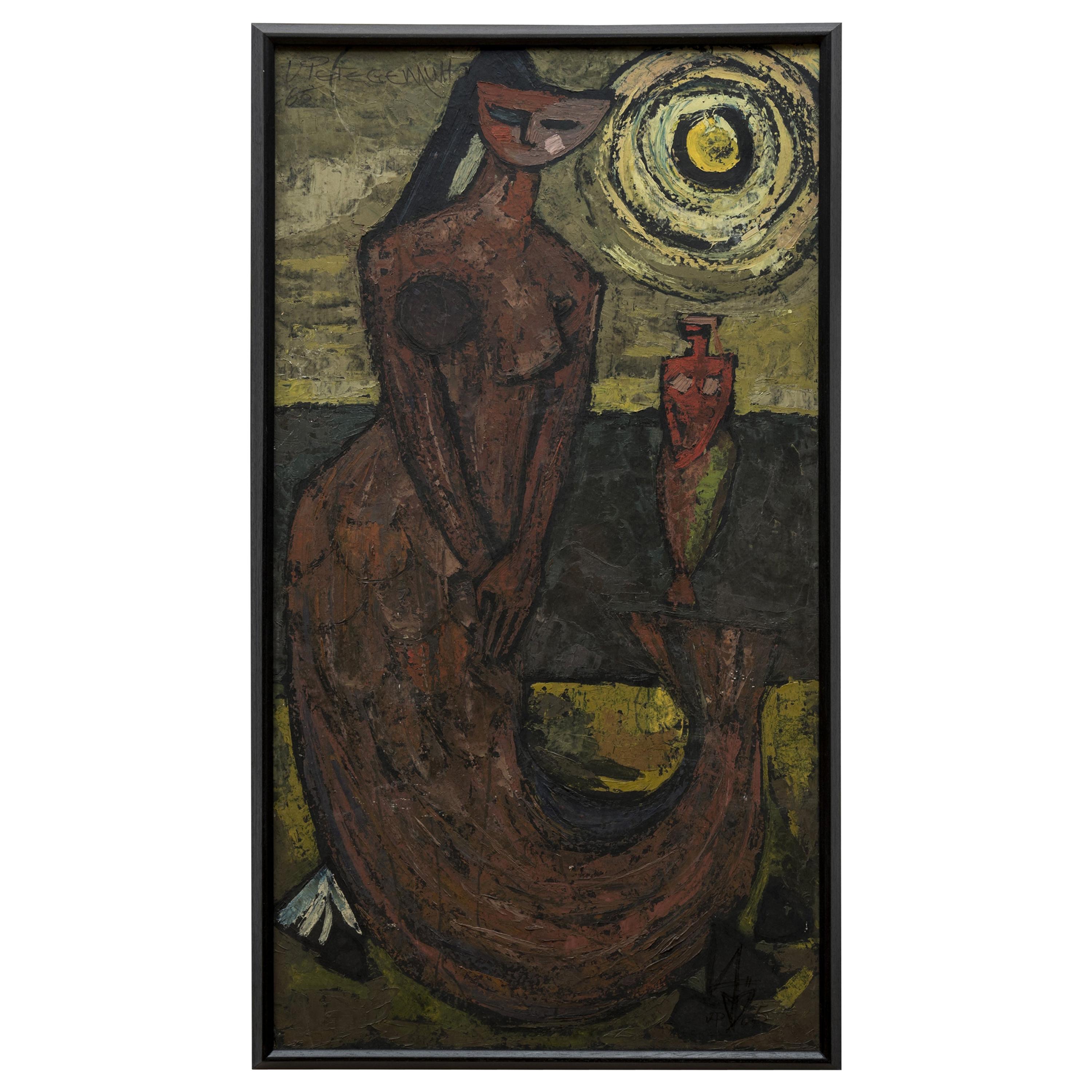 Gemälde auf Hartfaserplatte "Meerjungfrau" von V. Petegemutt